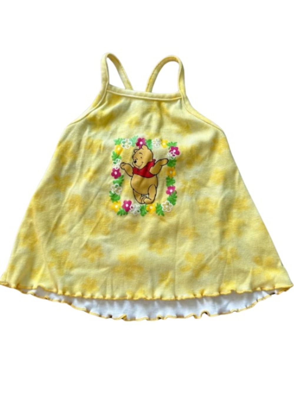 Vintage Disney Winnie the Pooh Yellow Floral Sundress Y2K Cottagecore 12 Months
